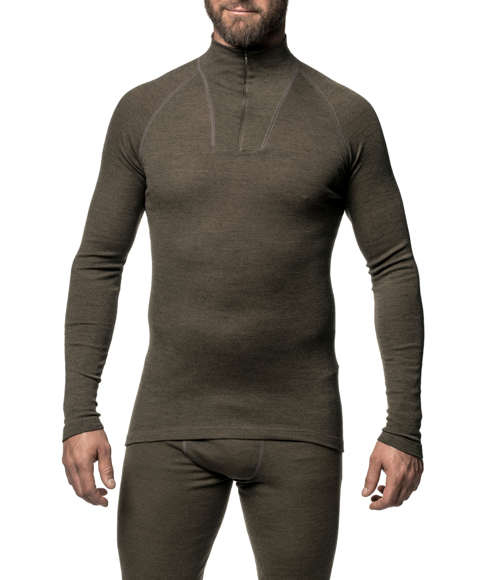 Woolpower Zip Turtleneck Lite hemd met col shirt met lange mouwen van merinowol pine green