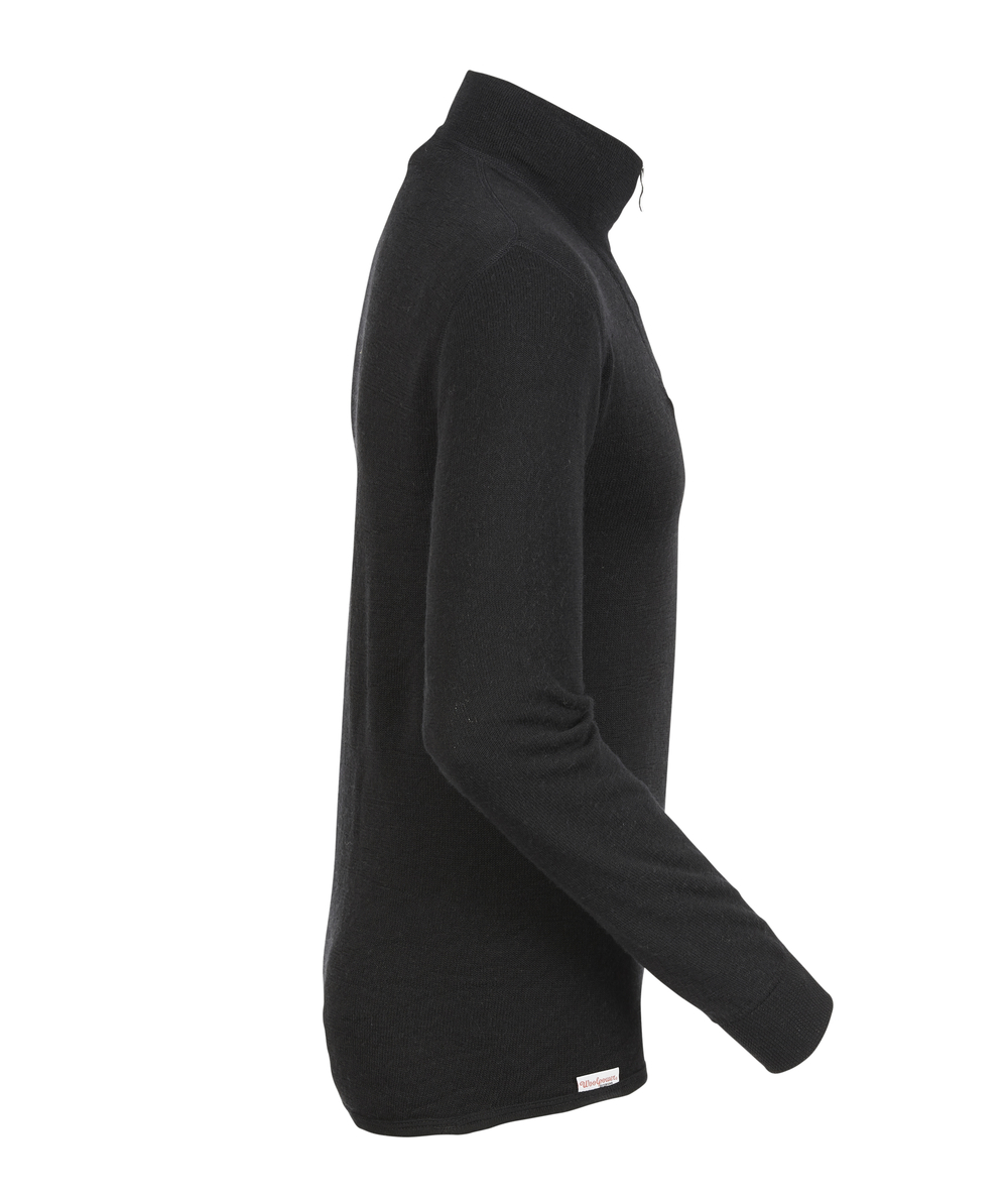 Woolpower Zip Turtleneck 200 hemd met col shirt met lange mouwen van merinowol black